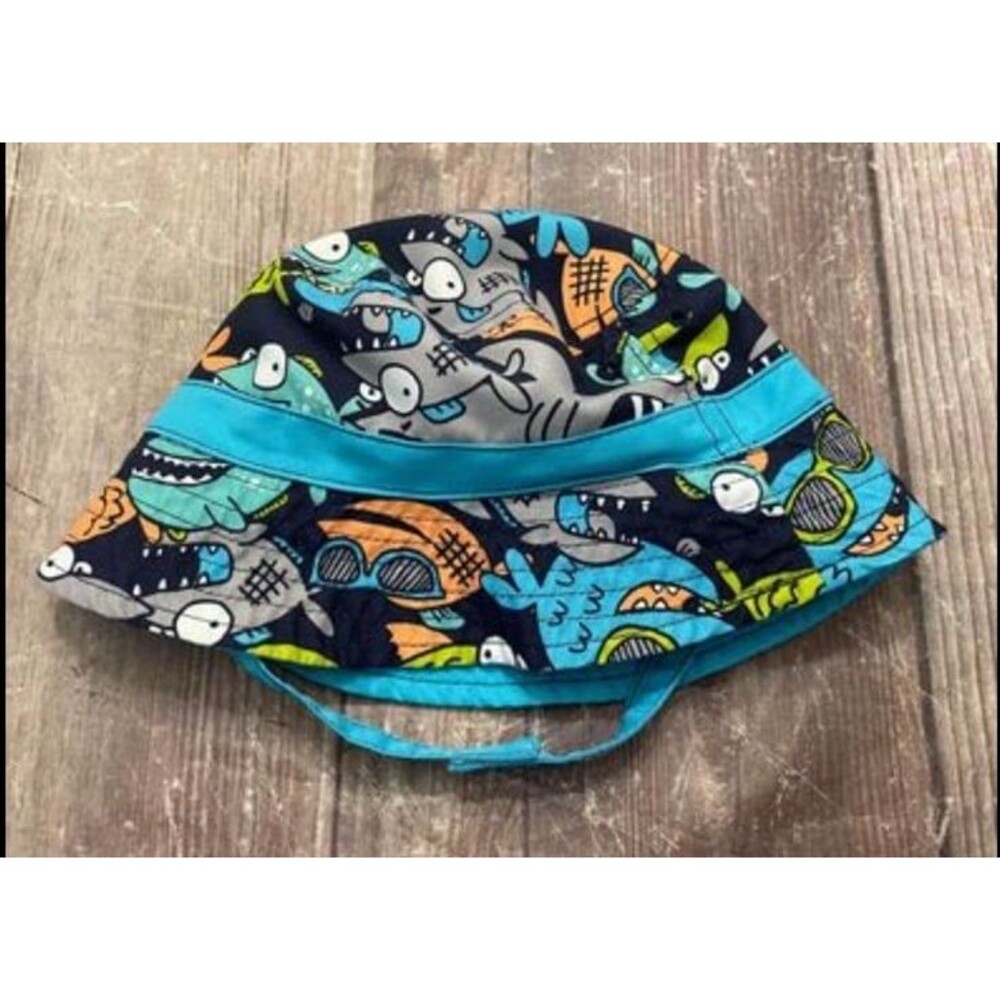 Baby Boy Blue Fish Floppy Hat, Sun Hat, Beach Hat, Size 6-12 months